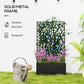 Black metal frame garden bed with trellis panel and planted flowers