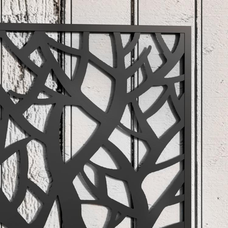 Close-up of black metal trellis lattice pattern for climbing plants