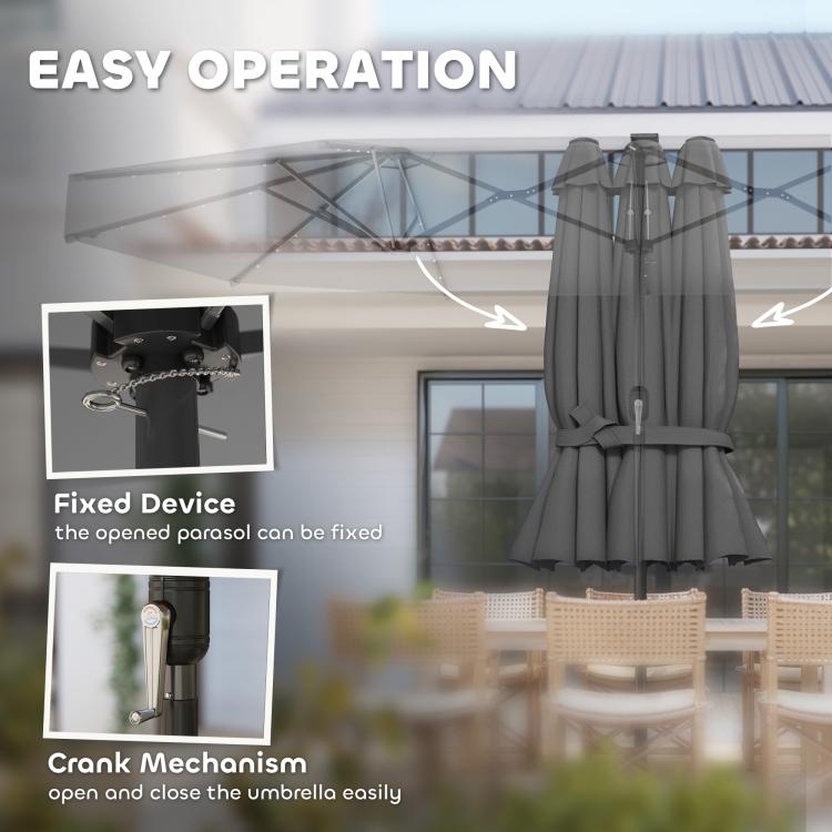 Patio parasol crank mechanism and fixed device for opening
