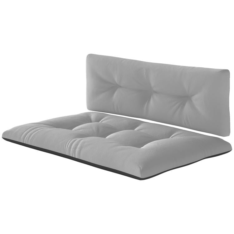 Light gray tufted outdoor pallet cushions set with backrest and seat, padded