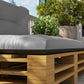 Light gray tufted pallet seat and back cushions, thick foam padding