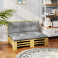 Light gray tufted outdoor pallet cushion set with backrest and seat, cushions only