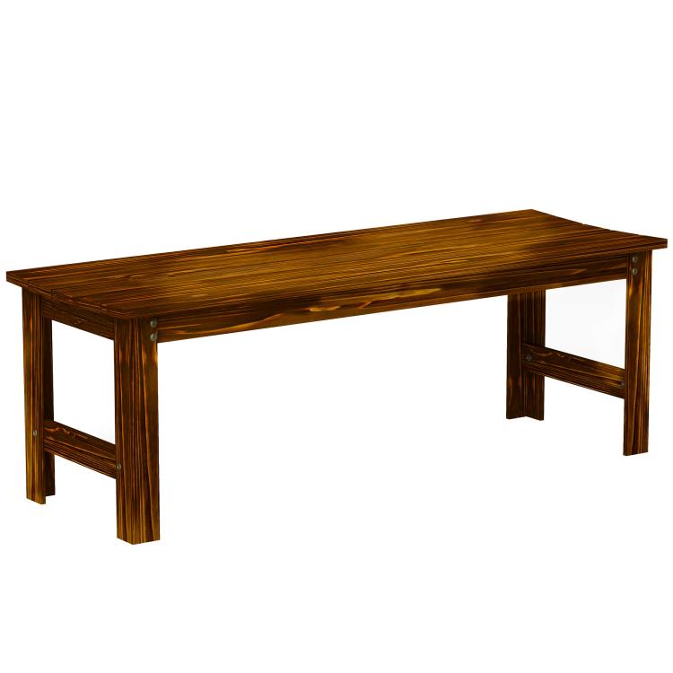Backless 2-seat wood garden bench with slatted seat, dark brown finish