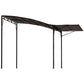 Outdoor pergola gazebo canopy with slanted roof panels and four dark legs