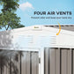 Warm gray metal shed roof with four vent openings above the front door area