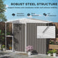Warm gray metal shed with steel roof structure and side panels
