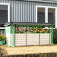 Galvanized steel planter box with crop cage and beige bed panels, shade cloth on top