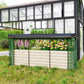 Galvanized steel planter box with crop cage and beige bed, topped with shade cloth