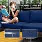 Blue sectional sofa cushions with removable covers and water-resistant fabric detail