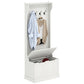 Cream white hall tree with coat rack hooks and open storage bench drawer