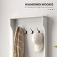 Cream white coat rack cabinet with hanging hooks and side hat display