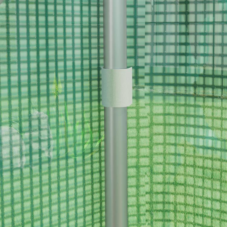 Green tunnel greenhouse hoop frame with translucent window mesh and covered pole joint