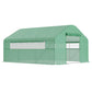Green tunnel greenhouse with large side windows and arched entry door