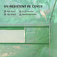 Green translucent greenhouse panel with window sections and frame bars