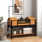 Yellow tortoise enclosure stand with openable top, front acrylic window, and lower storage shelf