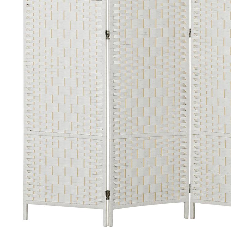 3-panel folding privacy screen, woven white divider with freestanding legs