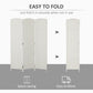 White 3-panel folding room divider shown with fold arrows and side profile