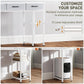 White desk showing under-shelf storage with adjustable supports and drawers