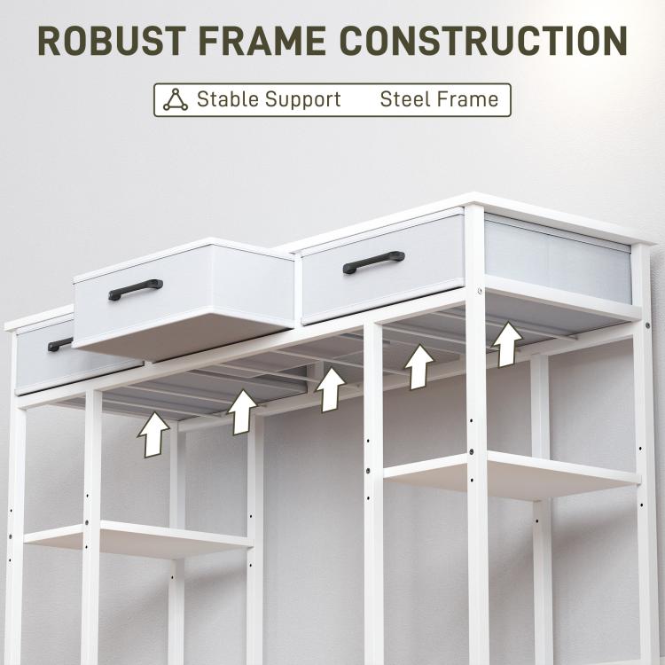 White computer desk frame with reinforced support and multiple open compartments