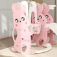 Pink rabbit character swing and slide playset with front panel and seat details