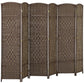 6-panel folding room divider screen, freestanding woven panels, brown