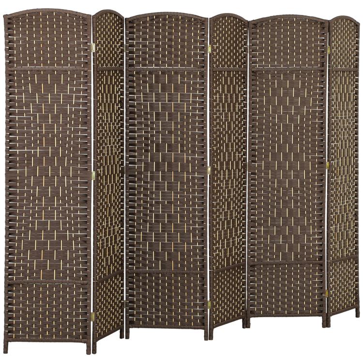 6-panel folding room divider screen, freestanding woven panels, brown