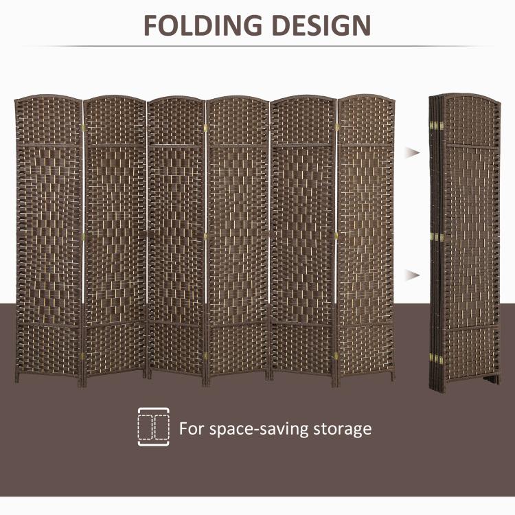 Brown folding 6-panel privacy divider screen with attached narrow side panel