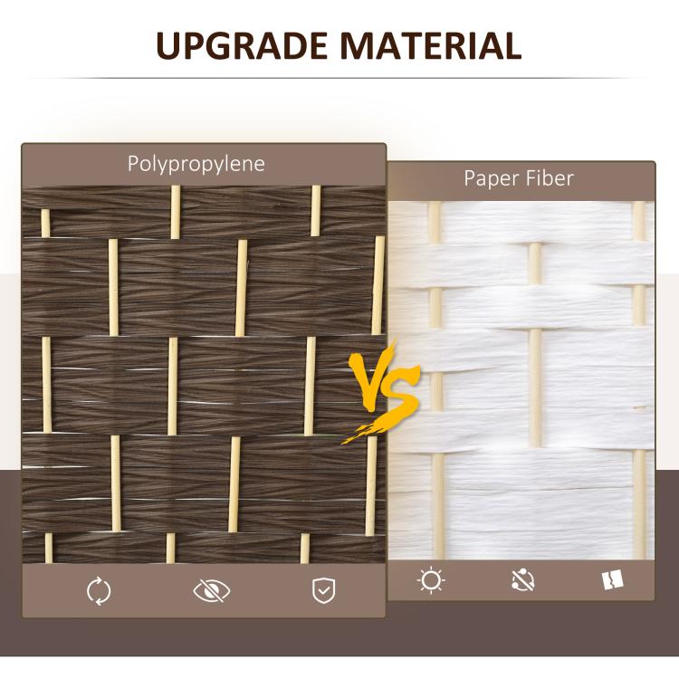 Close-up-style view of woven brown divider material with grid backing
