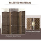 Woven brown 6-panel room divider with metal hinge details on frame