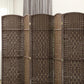 Close-up of brown 6-panel folding privacy screen with hinged seams