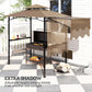 Brown outdoor grill gazebo with adjustable awning, clear open mesh sides and grill stand