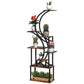 Corner plant shelf stand with dark curved metal frame and wooden tiers, 8 levels