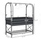 Dark gray raised garden bed planter with dimensions, clear cover frame, and lower shelf