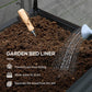 Garden bed liner insert with soil, showing drainage and separation inside raised planter
