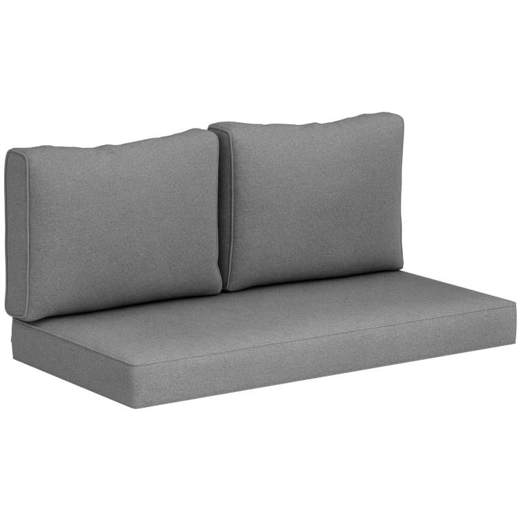 Gray loveseat seat cushion set with two back cushions, thick and upholstered