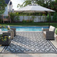 Reversible outdoor rug with black and gray lattice pattern, rectangular