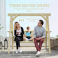 Natural wood 3-seat porch swing with hanging chains and roomy bench seat