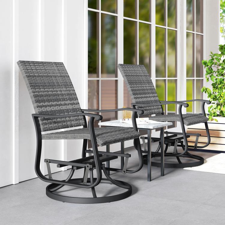 Gray high-back outdoor glider chairs set of 2 with steel rocker bases
