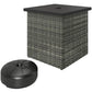 Square side table with woven gray wicker, black top, and small umbrella hole
