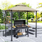 Outdoor grill gazebo with khaki canopy over grill station, open sides and side shelf