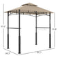 Outdoor grill gazebo frame with khaki canopy, measured dimensions shown on posts