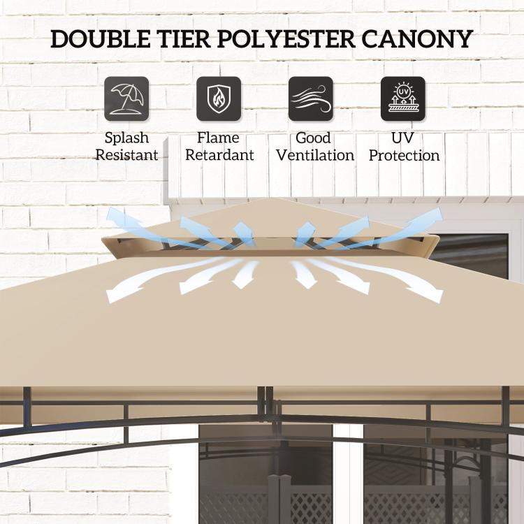 Double-tier polyester canopy for outdoor grill gazebo in khaki color