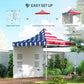 American flag pop-up canopy tent with gray sidewalls displayed for assembly