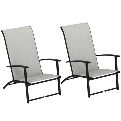 Set of 2 folding high-back outdoor dining chairs with armrests, gray fabric seats and black frames