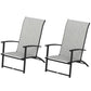 Set of 2 folding high-back patio chairs with armrests; gray seat cushions and black frames