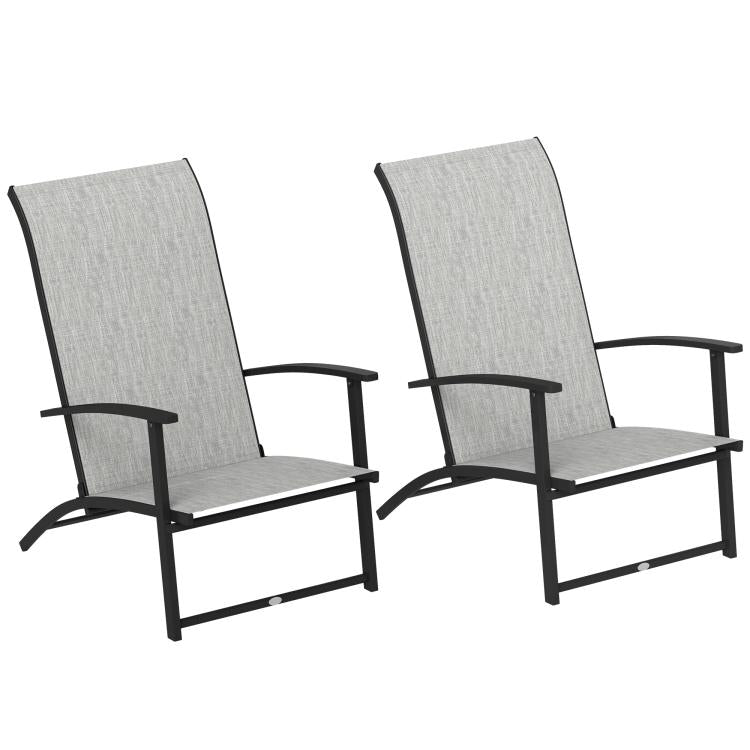 Pair of gray high-back folding chairs with armrests, fabric seats