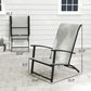 Single folding high-back patio chair with armrests; gray fabric seat/back and black frame