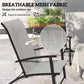 Gray high-back folding patio chair with armrests and breathable mesh-style fabric; black frame