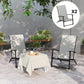 Set of 2 folding high-back outdoor chairs with armrests; gray fabric panels and black frames