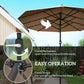 Khaki patio umbrella pole with crank mechanism and chain for easy operation